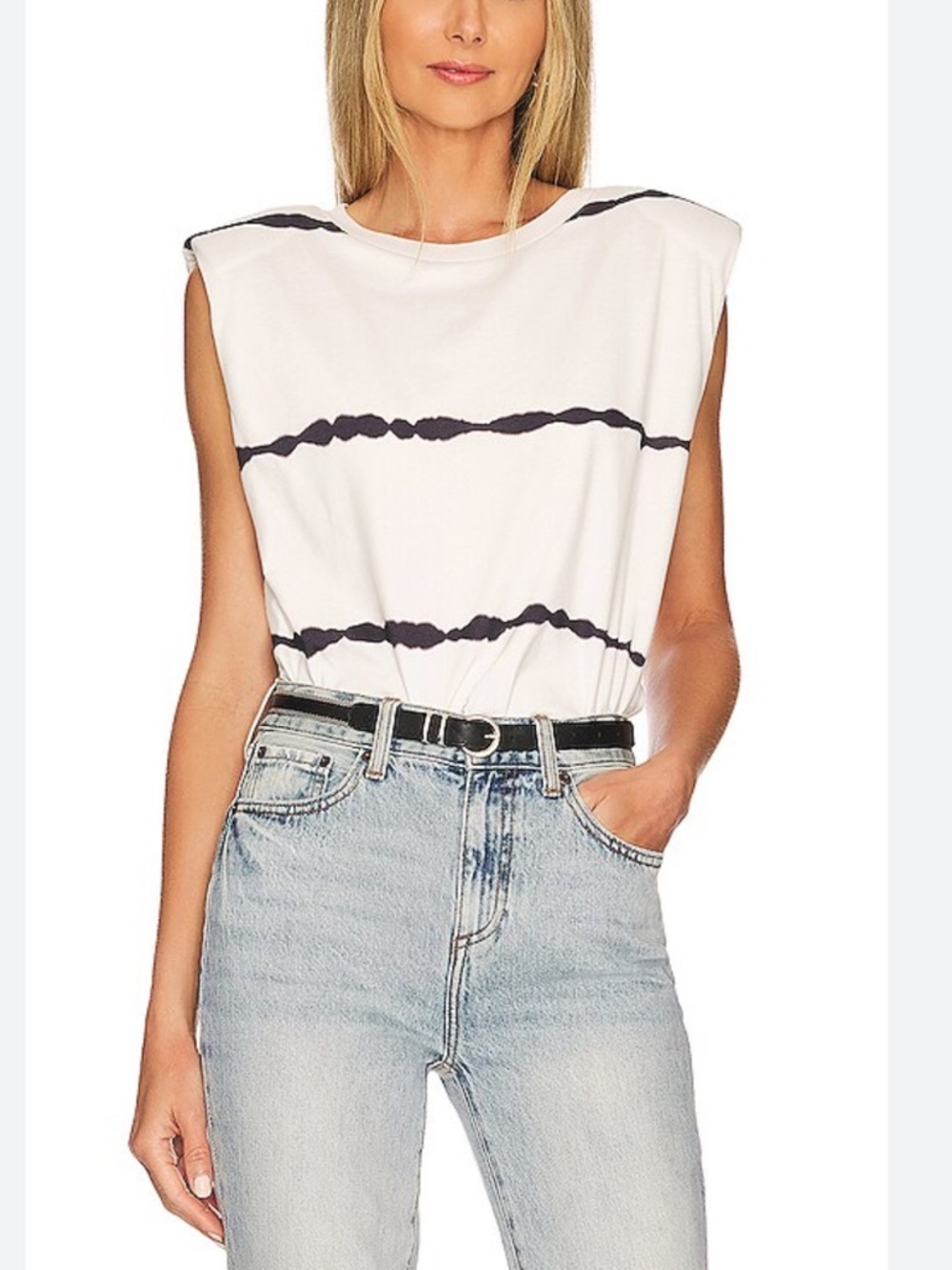 All Saints Mika Tie-Dye Striped Tank Top With Padded Shoulders - 100% Cotton-S